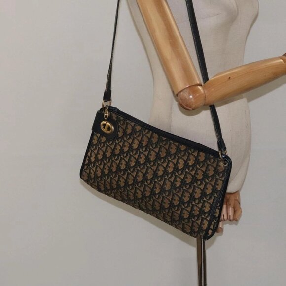 Christian Dior Trotter Canvas Shoulder Bag Navy Gold Auth 123286 - Picture 15 of 16